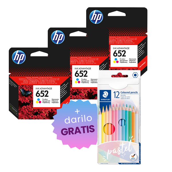Komplet kartuš HP F6V24AE nr.652 (barvna), original, 3 kosi + DARILO GRATIS