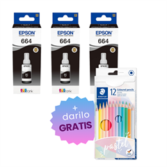 Komplet črnil za Epson C13T66414A (črna), original, 3 kosi + DARILO GRATIS