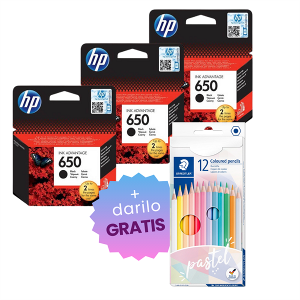 Komplet kartuš HP CZ101AE nr.650 (črna), original, 3 kosi + DARILO GRATIS