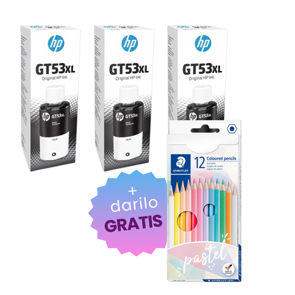 Komplet črnil za HP GT53 XL (1VV21AE) (črna), original, 3 kosi + DARILO GRATIS