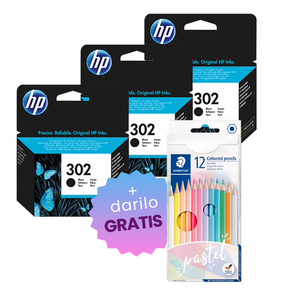 Komplet kartuš HP F6U66AE nr.302 (črna), original, 3 kosi + DARILO GRATIS