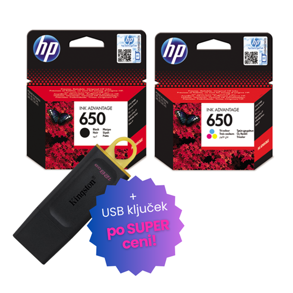 Komplet kartuš HP nr.650 (BK + CMY), original + USB ključek po SUPER ceni