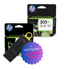Komplet kartuš HP 3YM62AE nr.305XL (črna + barvna), original + USB ključek po SUPER ceni