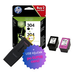 Komplet kartuš HP 3JB05AE (nr.304 BK + nr.304 CMY), original + USB ključek po SUPER ceni