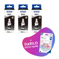 Komplet črnil za Epson C13T66414A (črna), original, 3 kosi + DARILO GRATIS