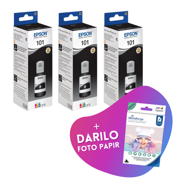 Komplet črnil za Epson 101 (C13T03V14A) (črna), original, 3 kosi + DARILO GRATIS