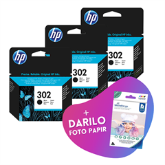 Komplet kartuš HP F6U66AE nr.302 (črna), original, 3 kosi + DARILO GRATIS