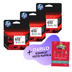 Komplet kartuš HP F6V24AE nr.652 (barvna), original, 3 kosi + DARILO GRATIS