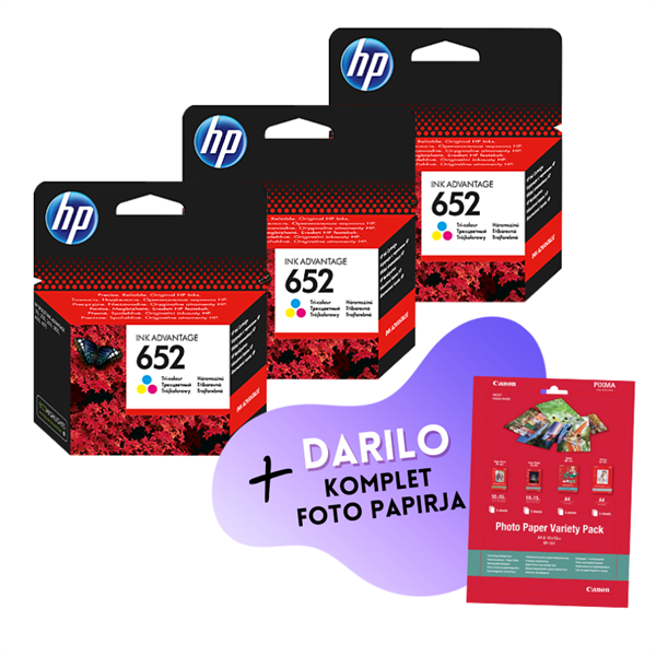 Komplet kartuš HP F6V24AE nr.652 (barvna), original, 3 kosi + DARILO GRATIS
