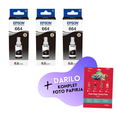 Komplet črnil za Epson C13T66414A (črna), original, 3 kosi + DARILO GRATIS