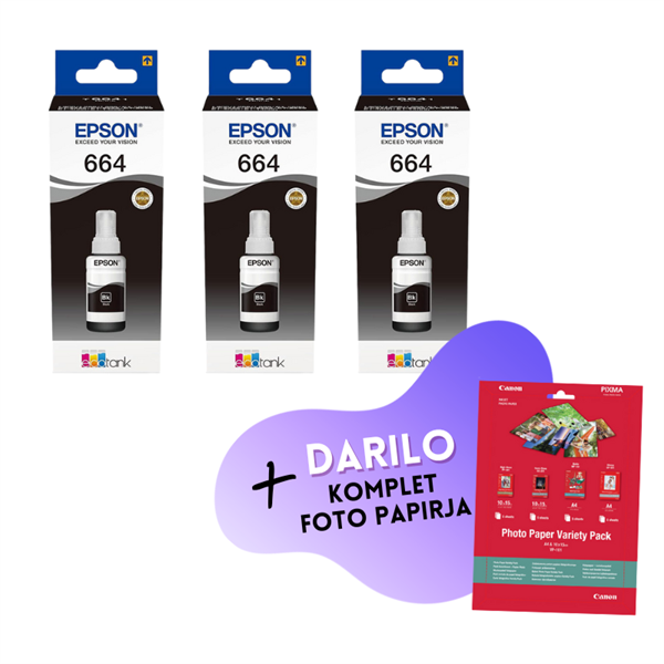 Komplet črnil za Epson C13T66414A (črna), original, 3 kosi + DARILO GRATIS