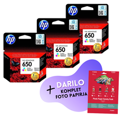 Komplet kartuš HP CZ102AE nr.650 (barvna), original, 3 kosi + DARILO GRATIS