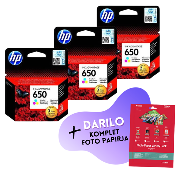 Komplet kartuš HP CZ102AE nr.650 (barvna), original, 3 kosi + DARILO GRATIS