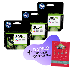 Komplet kartuš HP 3YM63AE nr.305XL (barvna), original, 3 kosi + DARILO GRATIS