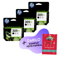 Komplet kartuš HP 3YM62AE nr.305XL (črna), original, 3 kosi + DARILO GRATIS