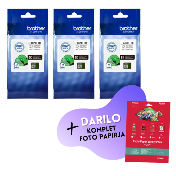 Komplet kartuš Brother LC462XLBK (črna), original, 3 kosi + DARILO GRATIS