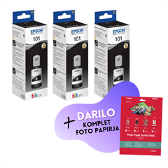 Komplet črnil za Epson 101 (C13T03V14A) (črna), original, 3 kosi + DARILO GRATIS