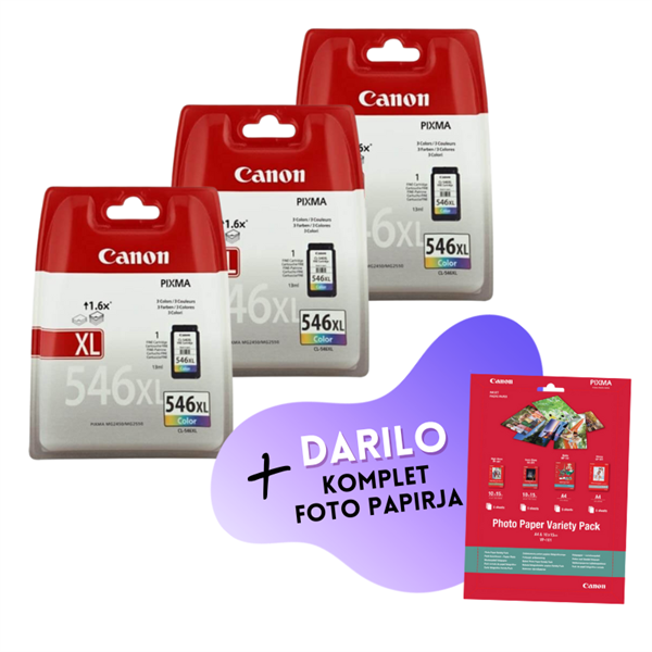 Komplet kartuš Canon CL-546 XL (barvna), original, 3 kosi + DARILO GRATIS