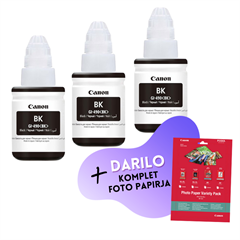 Komplet črnil za Canon GI-490 (0663C001AA) (G1400/2400/3400) (črna), original, 3 kosi + DARILO GRATIS