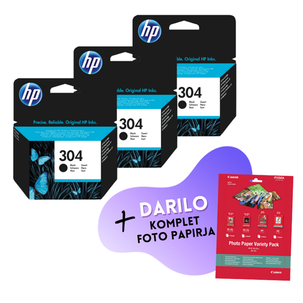 Komplet kartuš HP N9K06AE nr.304 (črna), original, 3 kosi + DARILO GRATIS
