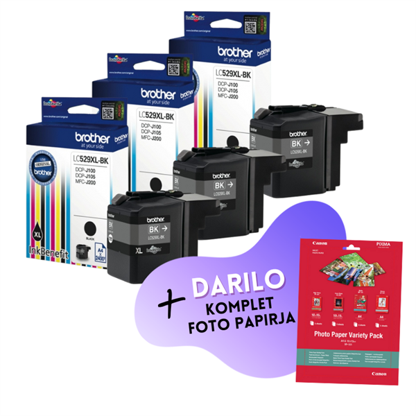Komplet kartuš Brother LC529XLBK (črna), original, 3 kosi + DARILO GRATIS