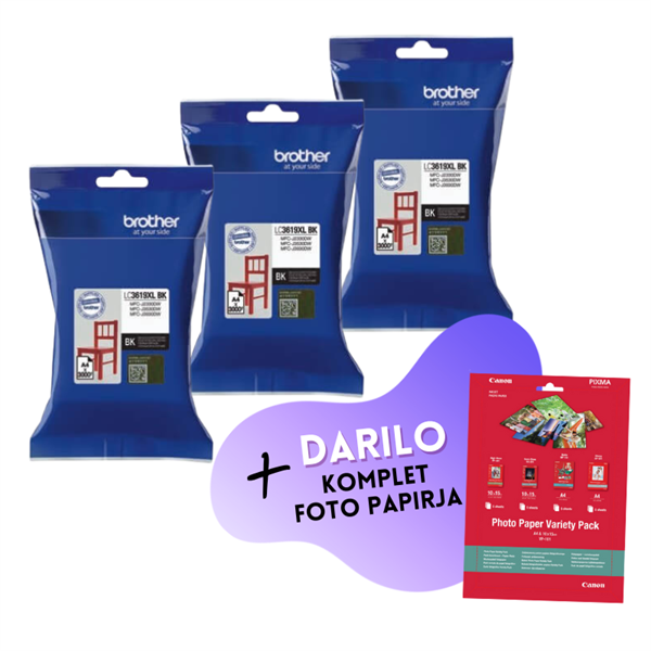 Komplet kartuš Brother LC3619XLBK (črna), original, 3 kosi + DARILO GRATIS