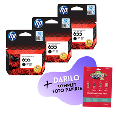 Komplet kartuš HP CZ109AE nr.655 (črna), original, 3 kosi + DARILO GRATIS