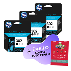 Komplet kartuš HP F6U66AE nr.302 (črna), original, 3 kosi + DARILO GRATIS