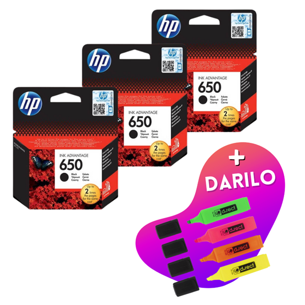Komplet kartuš HP CZ101AE nr.650 (črna), original, 3 kosi + DARILO GRATIS
