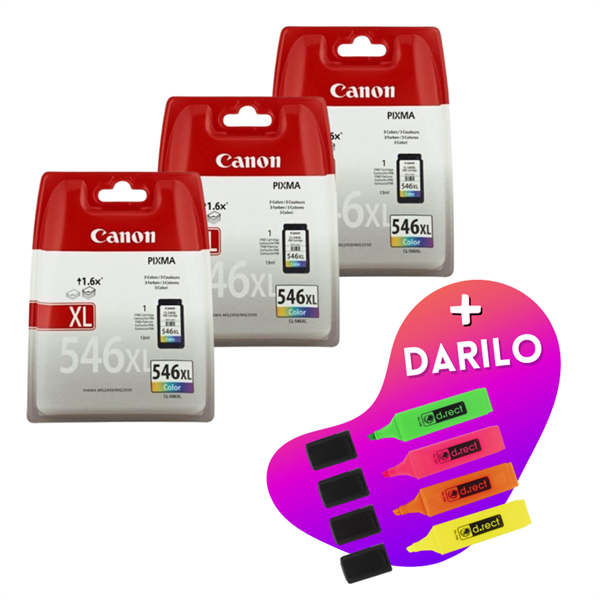 Komplet kartuš Canon CL-546 XL (barvna), original, 3 kosi + DARILO GRATIS