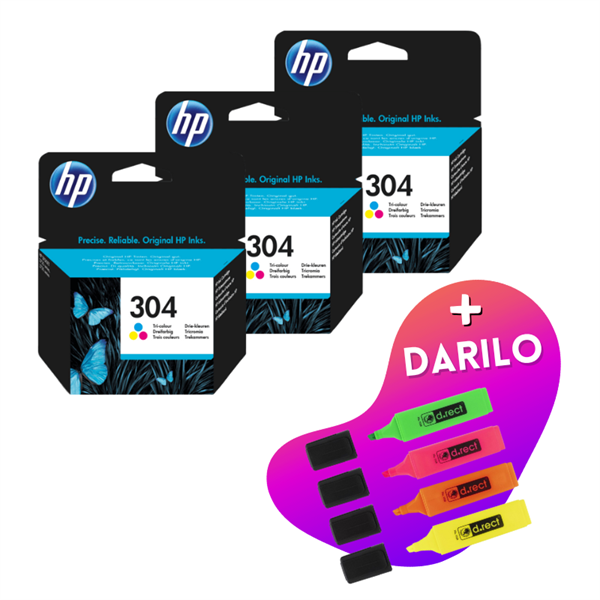 Komplet kartuš HP N9K05AE nr.304 (barvna), original, 3 kosi + DARILO GRATIS