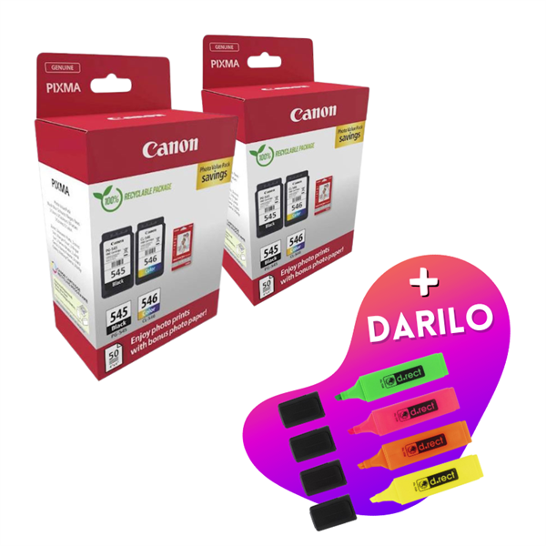 Komplet kartuš Canon PG-545 (črna) + CL-546 (barvna), original + foto papir, 2 kosa + DARILO GRATIS