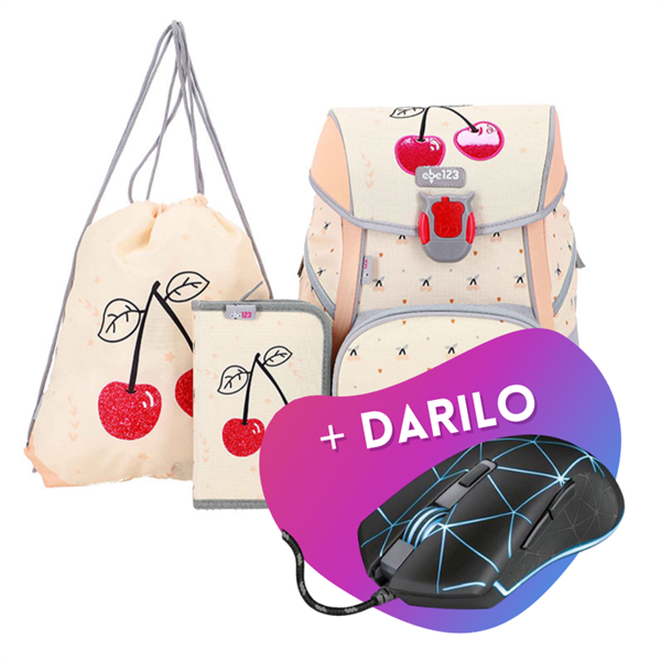 Prvošolski set ABC123 Češnji (4-delni) z LED zaponko + DARILO