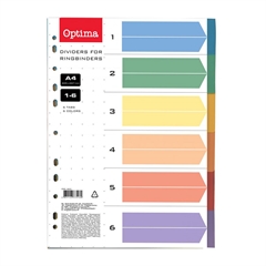 Pregradni karton 1-6 A4 PP Optima, 6 barv