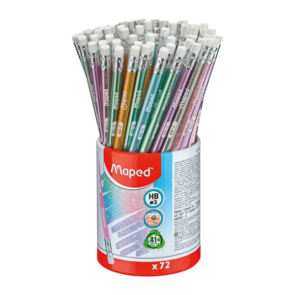 Grafitni svinčnik z radirko Maped Glitter HB, 72 kosov
