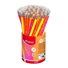 Grafitni svinčnik z radirko Maped Neon HB, 72 kosov