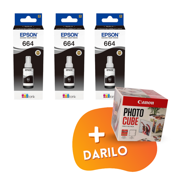 Komplet črnil za Epson C13T66414A (črna), original, 3 kosi + DARILO GRATIS