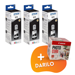 Komplet črnil za Epson 101 (C13T03V14A) (črna), original, 3 kosi + DARILO GRATIS