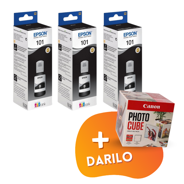 Komplet črnil za Epson 101 (C13T03V14A) (črna), original, 3 kosi + DARILO GRATIS