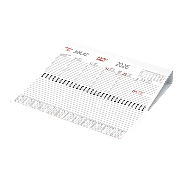 Namizni koledar - ležeči 2026, sivo rdeč