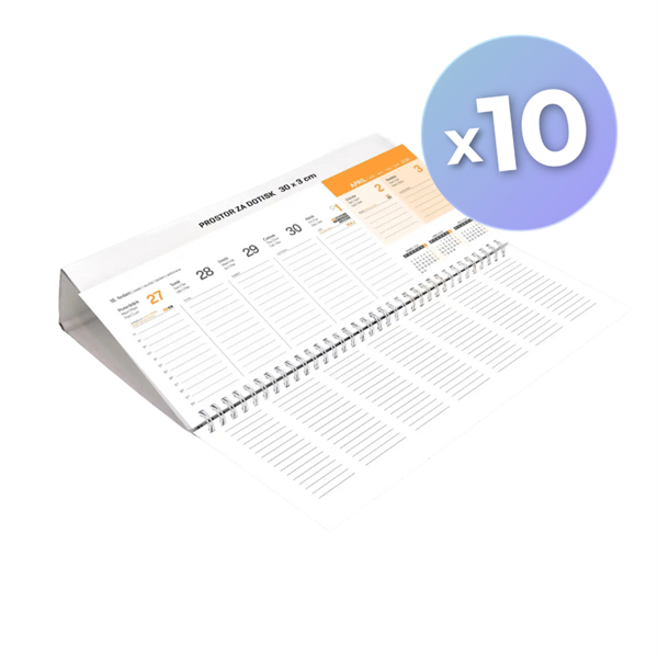 Komplet namiznih koledarjev Fix - ležeči 2026, sivo oranžen, 10 kosov