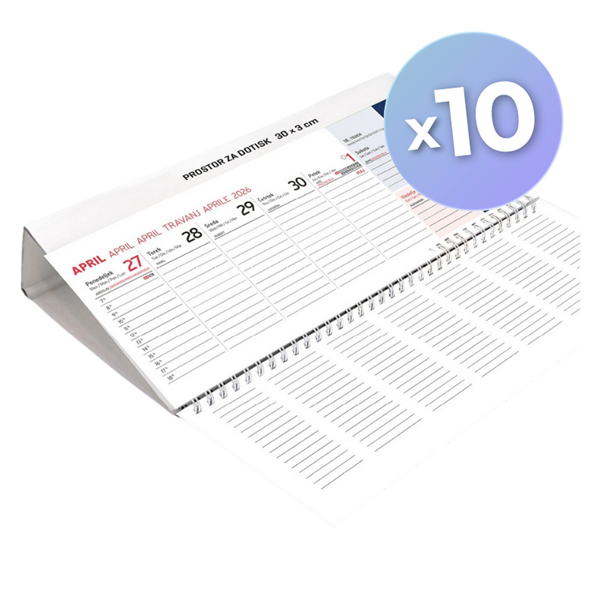 Komplet namiznih koledarjev Fix - ležeči 2026, temno moder, 10 kosov