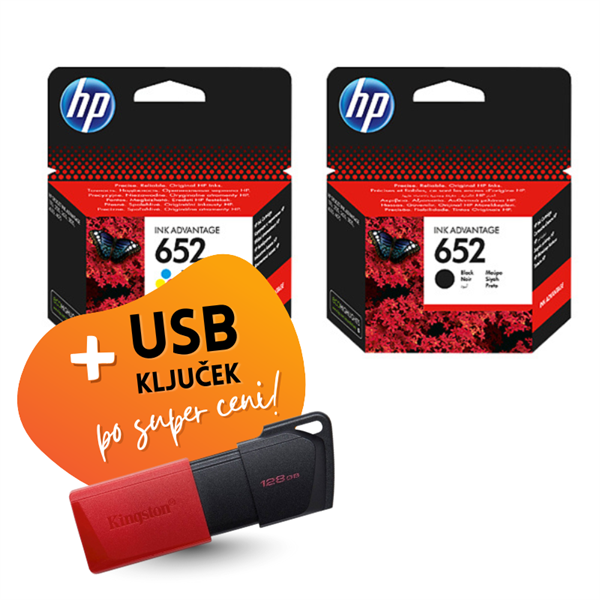 Komplet kartuš HP nr.652 (BK + CMY), original + USB ključek po SUPER ceni