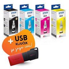 Komplet črnil Epson T664 (BK/C/M/Y), original + USB ključek po SUPER ceni