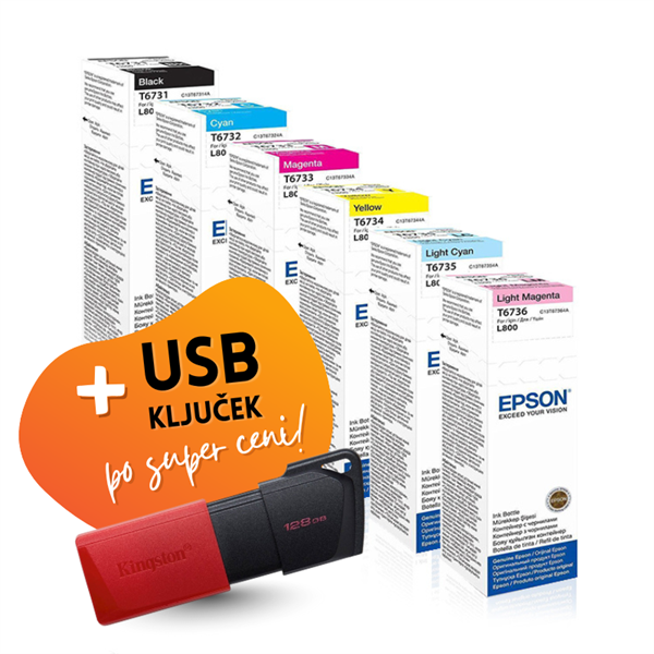 Komplet črnil Epson T673 (BK/C/M/Y/LC/LM), original + USB ključek po SUPER ceni