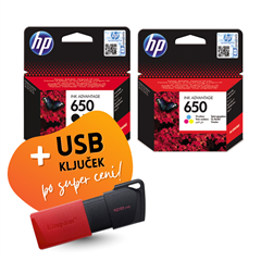 Komplet kartuš HP nr.650 (BK + CMY), original + USB ključek po SUPER ceni