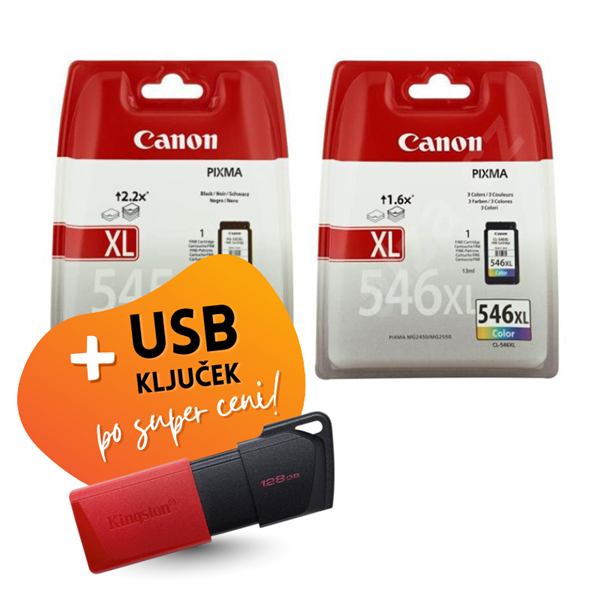 Komplet kartuš Canon PG-545XL + CL-546XL, original + USB ključek po SUPER ceni