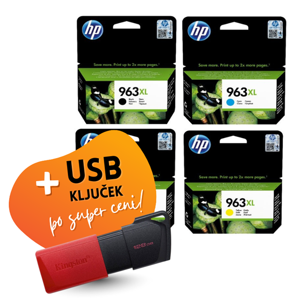 Komplet kartuš HP nr.963 XL (BK/C/M/Y), original + USB ključek po SUPER ceni