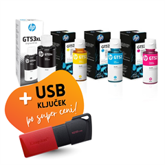 Komplet črnil za HP GT53 XL BK + GT52 (C/M/Y), original + USB ključek po SUPER ceni