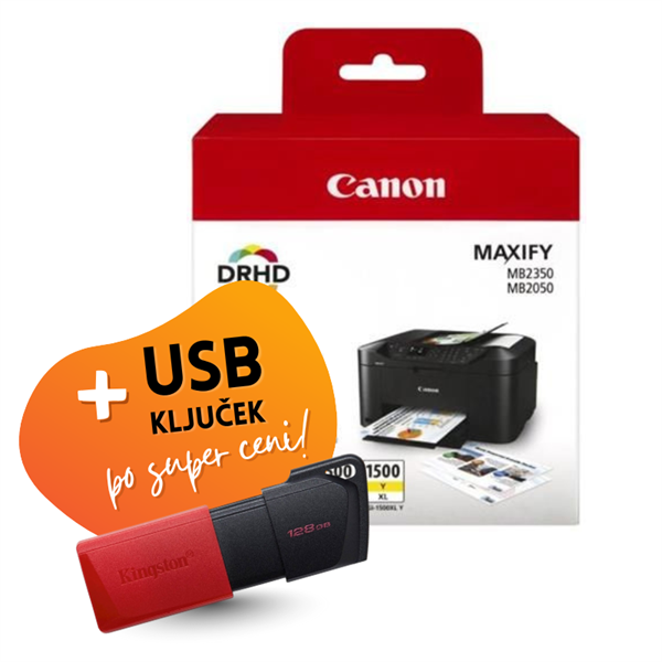 Komplet kartuš Canon PGI-1500XL (BK/C/M/Y), original + USB ključek po SUPER ceni